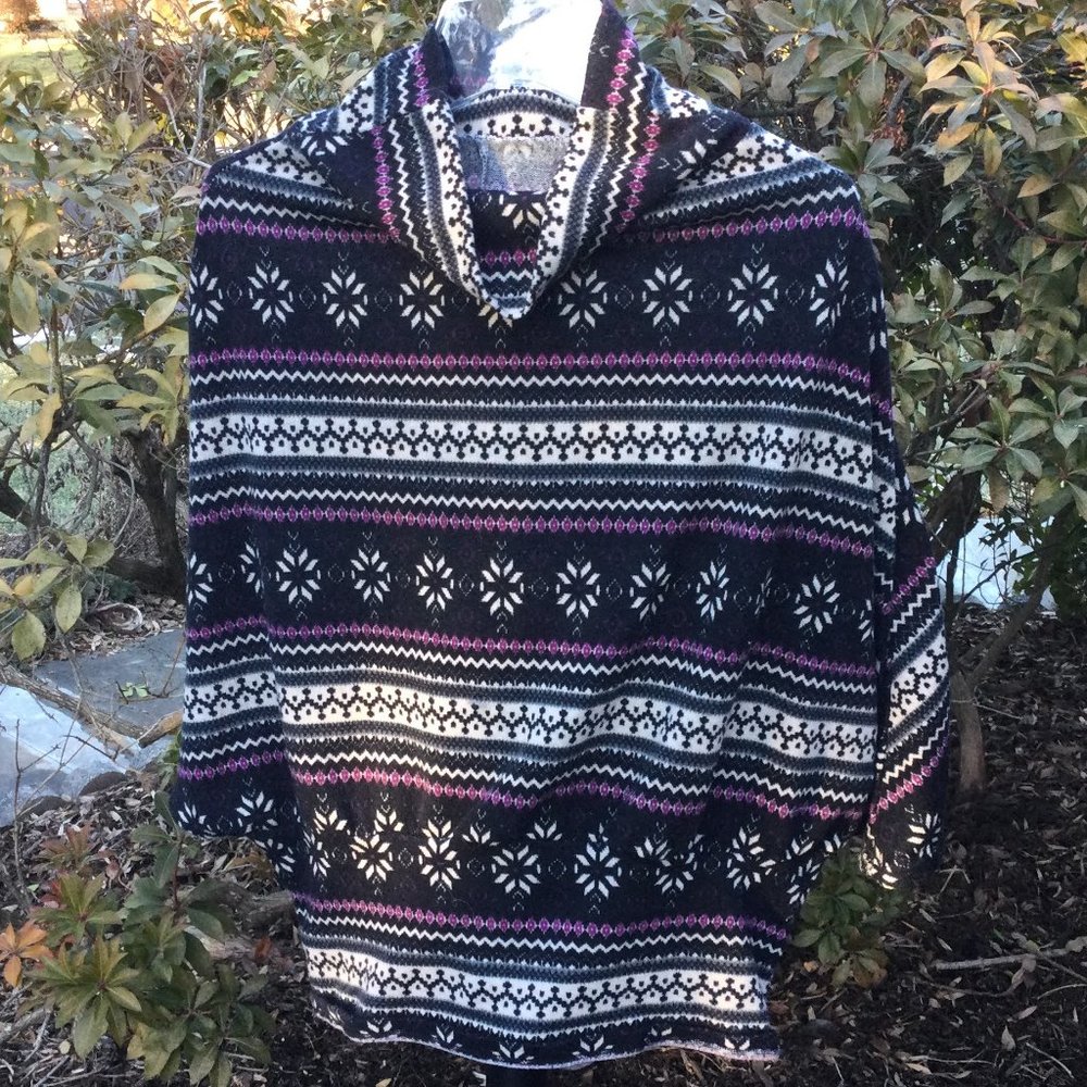 Questions Cowl Neck Multi-Color Floral Poncho